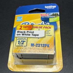 Brother Genuine P-touch M-2312PK Tape, 2 Pack, 1/2" (0.47") Wide Standard. New